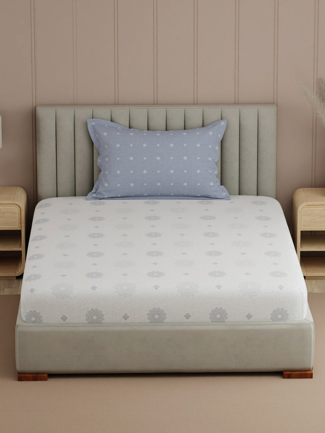 100% Cotton, 200 TC Printed Single Bedsheet Set, Valatia