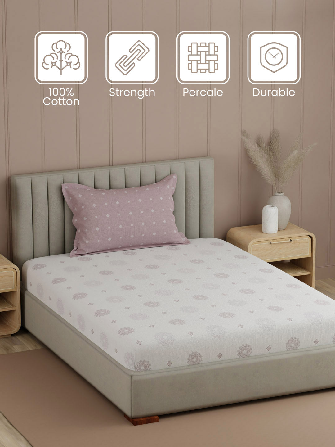 100% Cotton, 200 TC Printed Single Bedsheet Set, Valatia