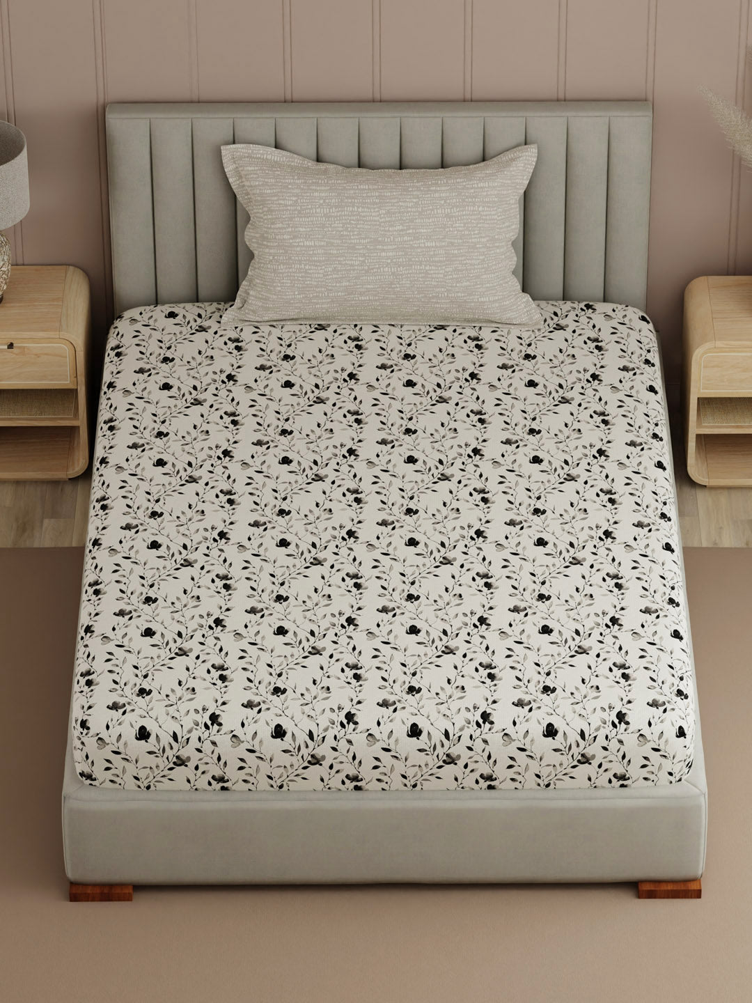 100% Cotton, 200 TC Printed Single Bedsheet Set, Valatia