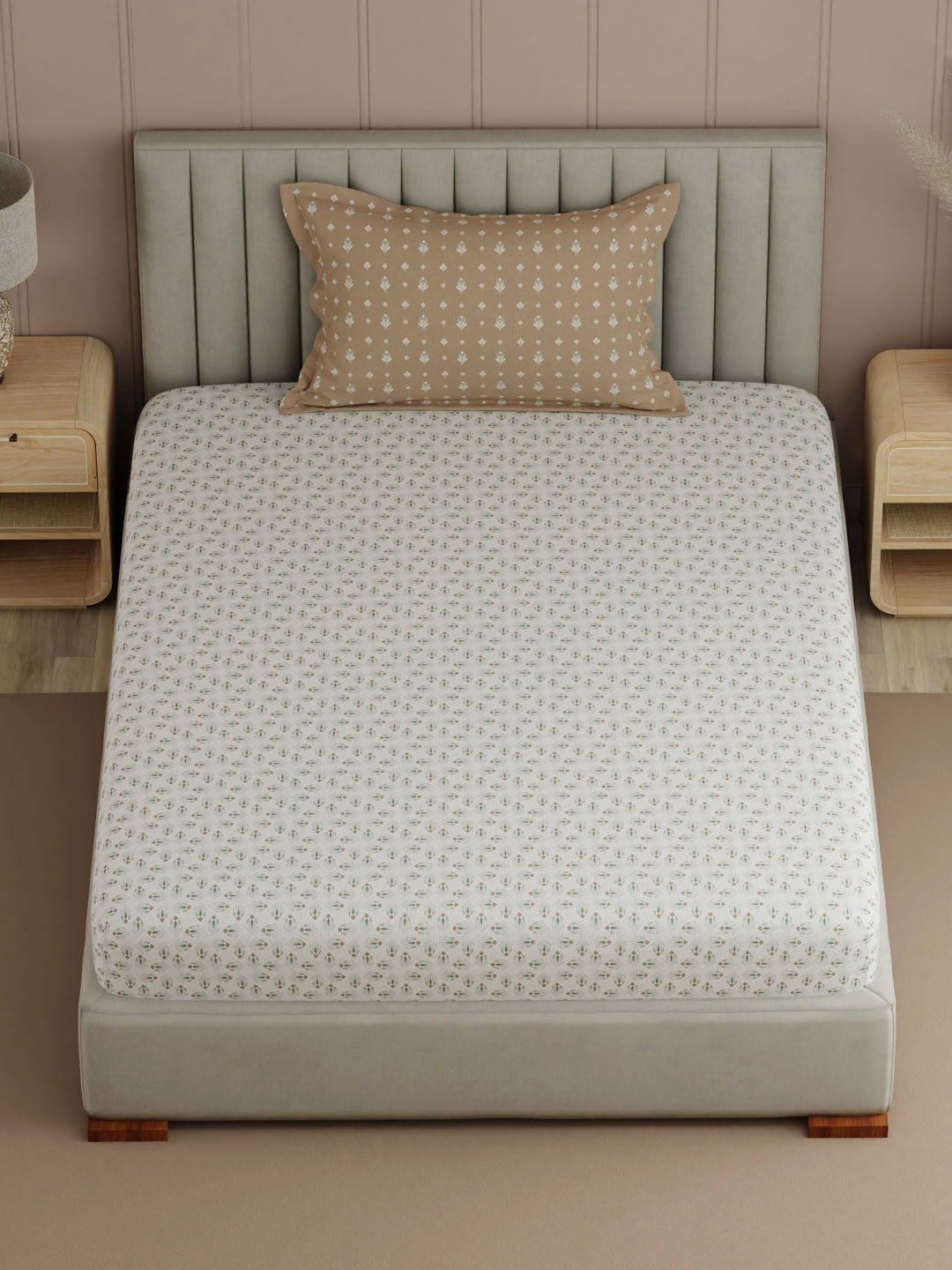 100% Cotton, 200 TC Printed Single Bedsheet Set, Valatia