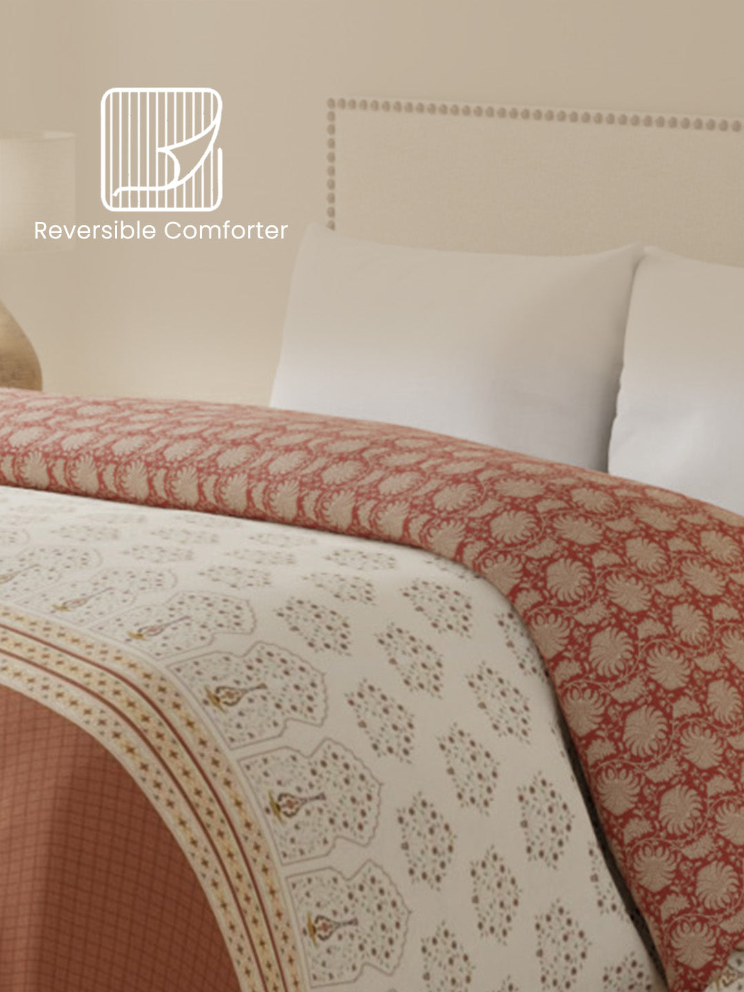Double Size Reversible Comforter, 100% Cotton Brown Floral, (2.74 m L x 2.29 m W), For Mild Winter, All Season Valatia Collection
