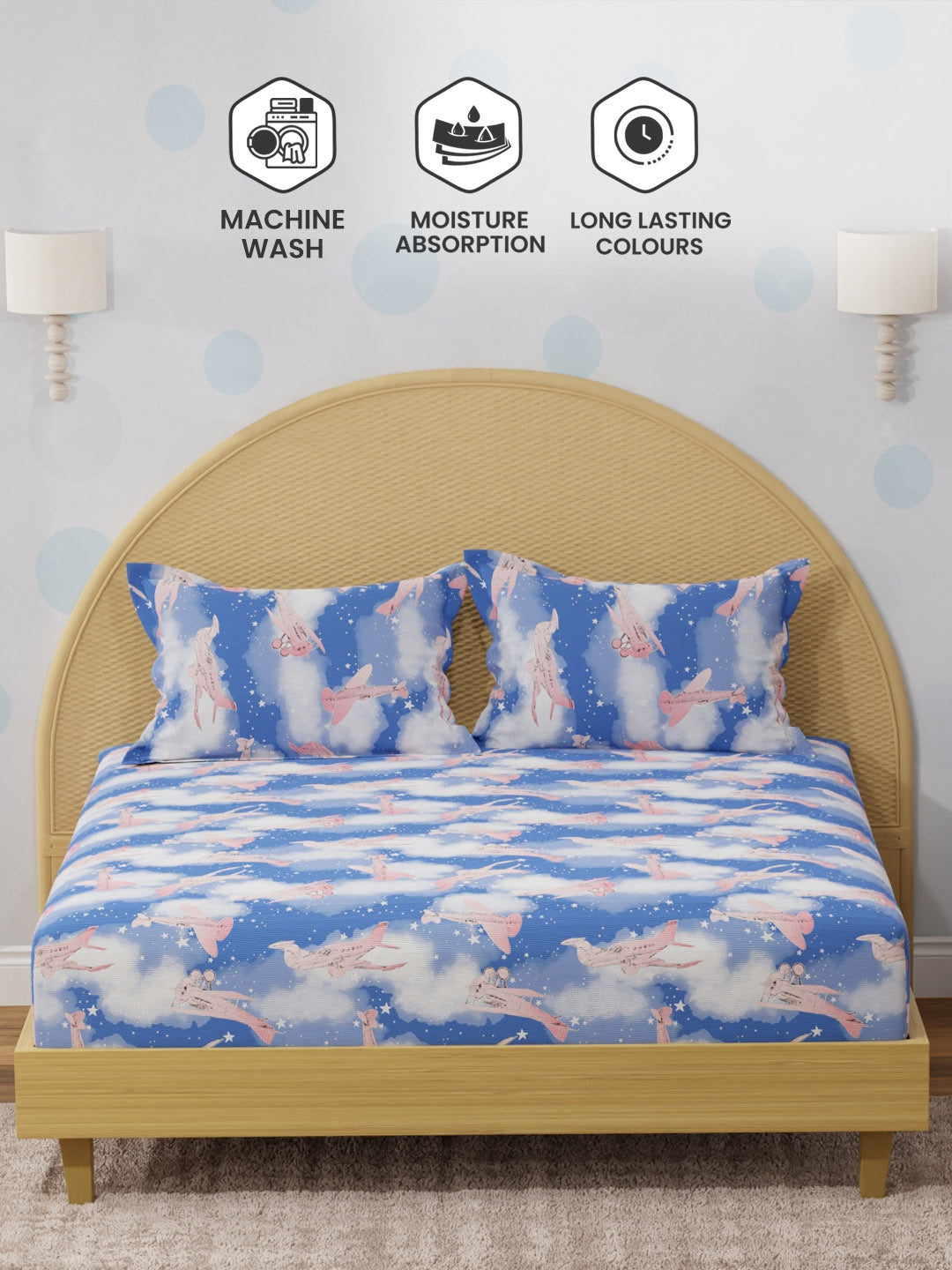 100% Cotton 200 TC, Printed Double Bedsheet Set for Kids, Rock N Room