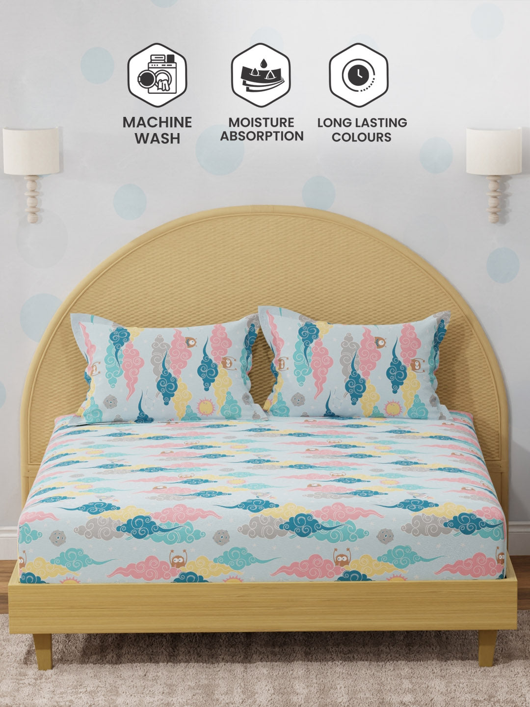 100% Cotton 200 TC, Printed Double Bedsheet Set for Kids, Rock N Room