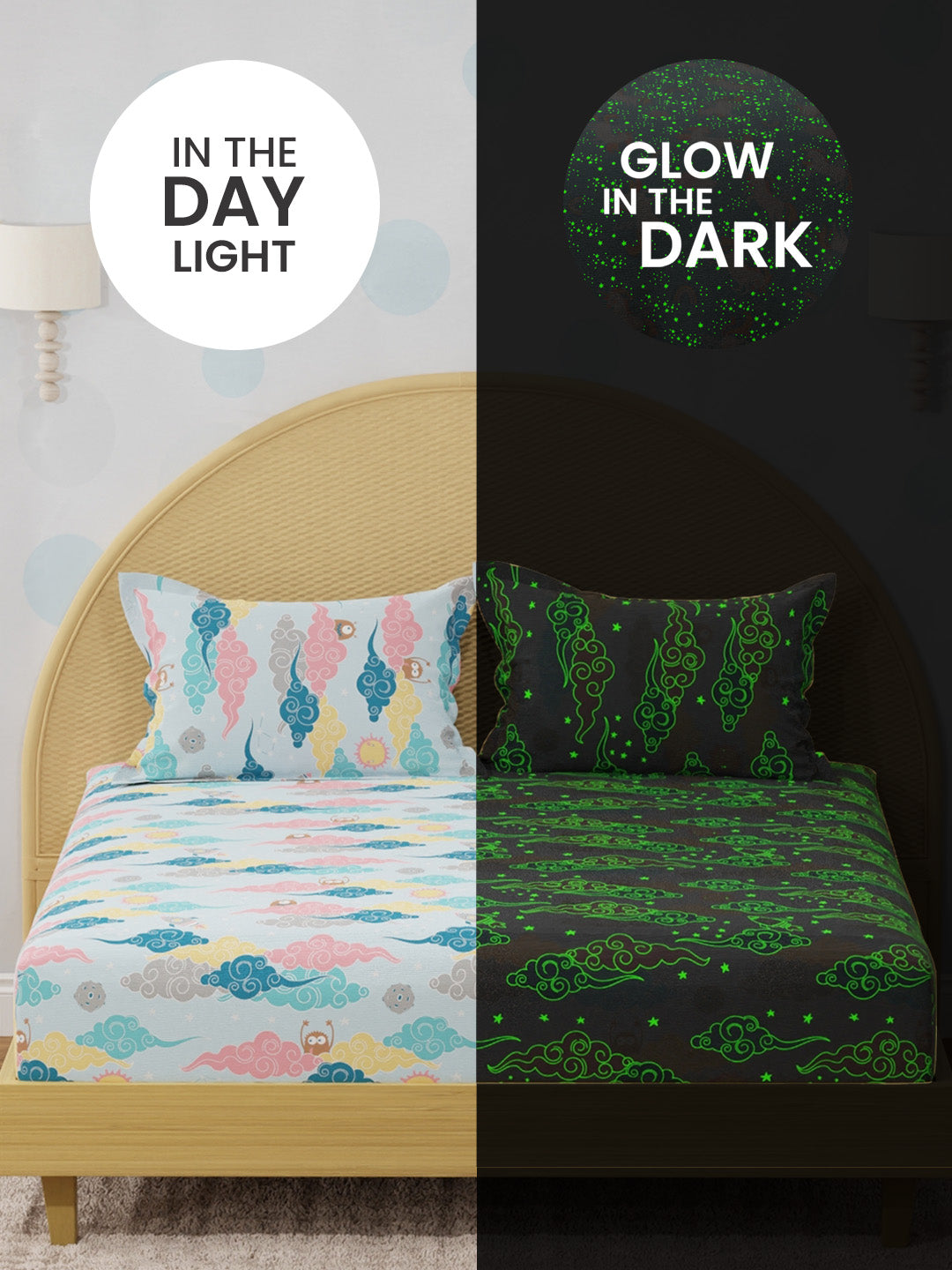 100% Cotton 200 TC, Printed Double Bedsheet Set for Kids, Rock N Room