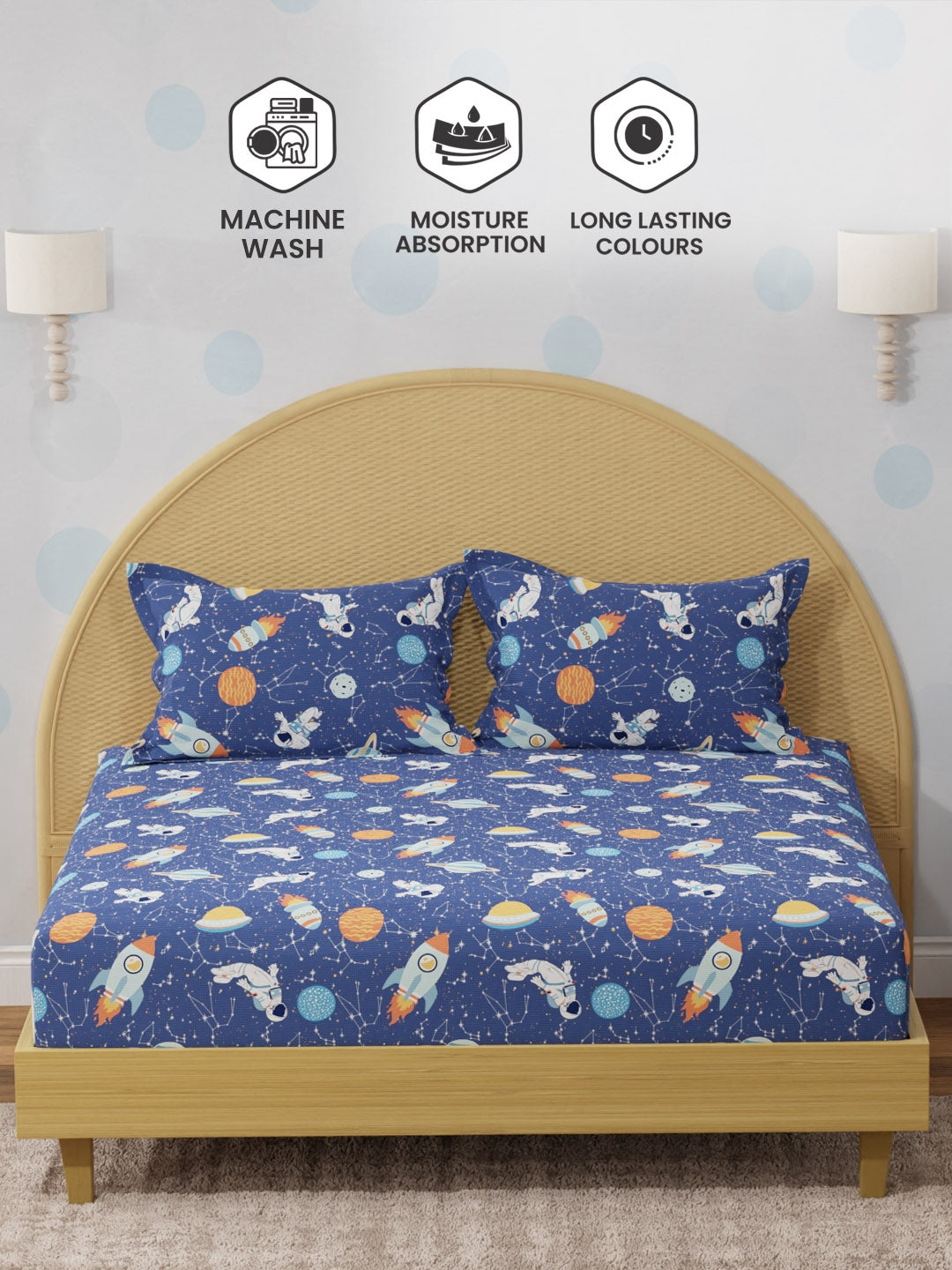 100% Cotton 200 TC, Printed Double Bedsheet Set for Kids, Rock N Room