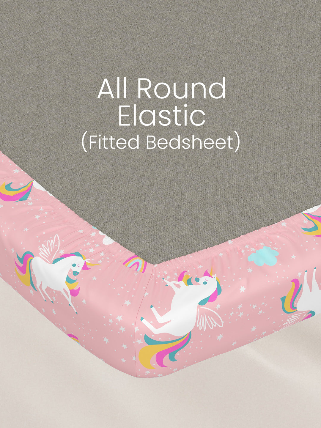 King Fitted Sheet Set for Kids, 100% Cotton 200 TC, Pink Unicorn Printed, Rock N Room