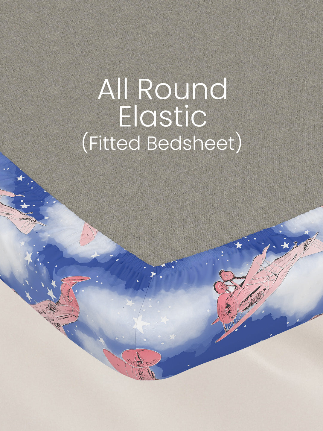 King Fitted Sheet Set for Kids, 100% Cotton 200 TC, Blue Airplane Printed, Rock N Room