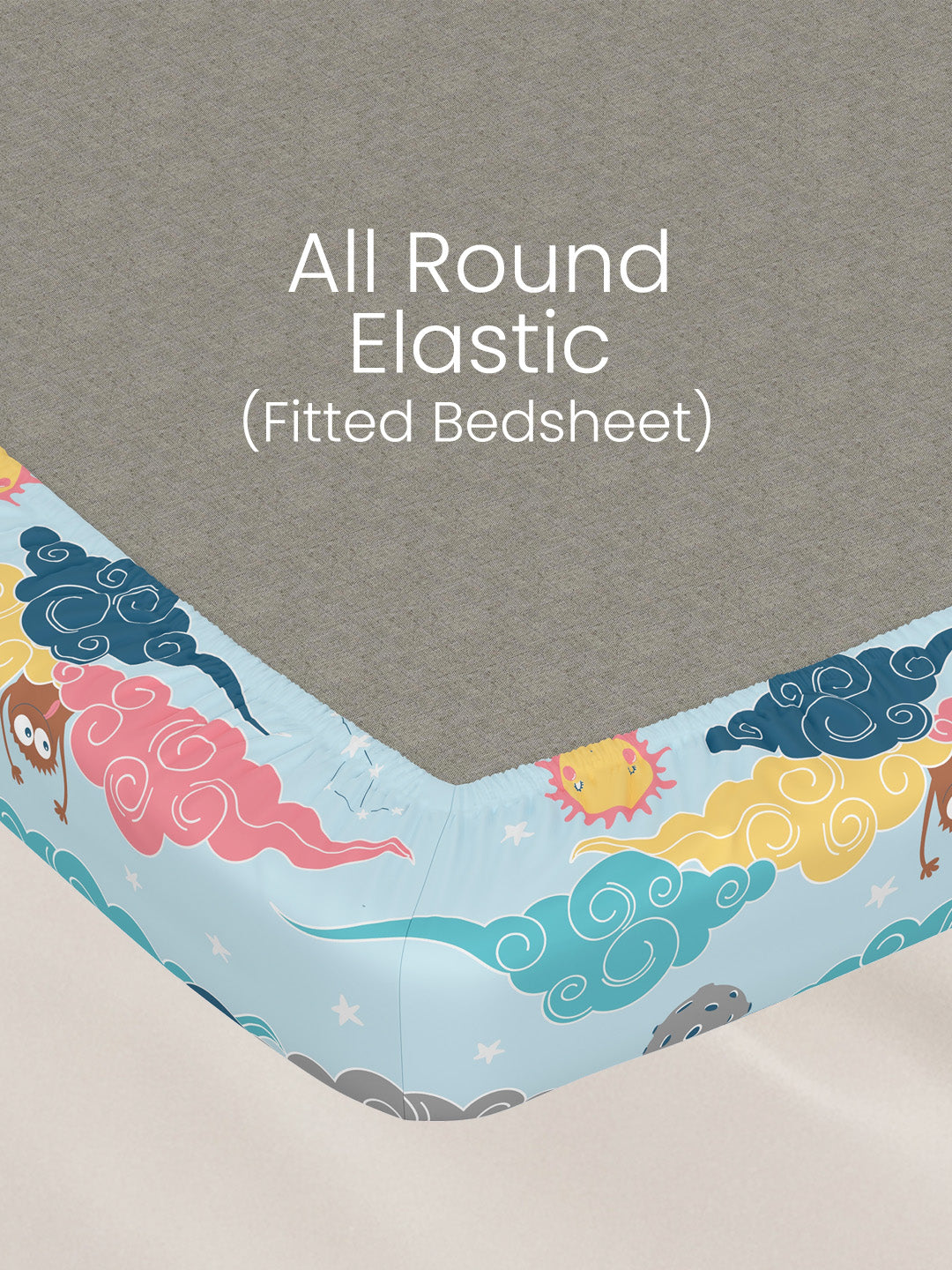 King Fitted Sheet Set for Kids, 100% Cotton 200 TC, Blue Space & Rocket Printed, Rock N Room