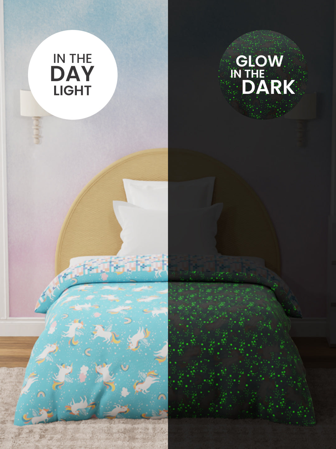 100% Cotton Blue Reversible Single Comforter For Kids, 200 TC Unicorn Print , Rock N Room Collection