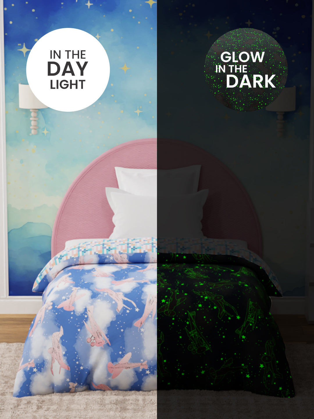 100% Cotton Blue Reversible Single Comforter For Kids, 200 TC Airplane Print, Rock N Room Collection