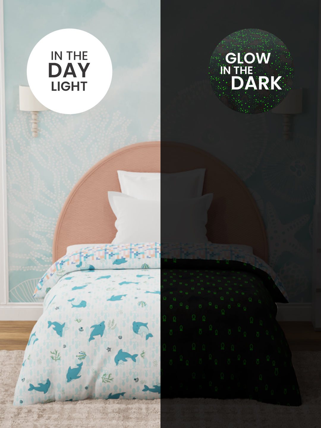 100% Cotton Blue & White Reversible Single Comforter For Kids, 200 TC Dolphin Print, Rock N Room Collection