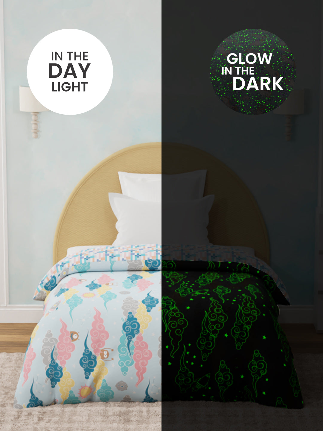 100% Cotton Blue Reversible Single Comforter For Kids, 200 TC Space & Rocket Print, Rock N Room Collection