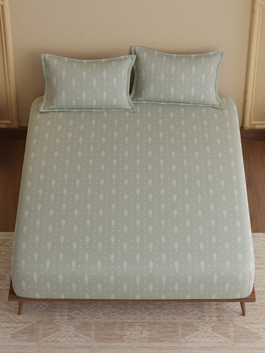 King Bedsheet Set, 100% Kasturi Cotton 200 TC, Grey Printed, Indo Musk