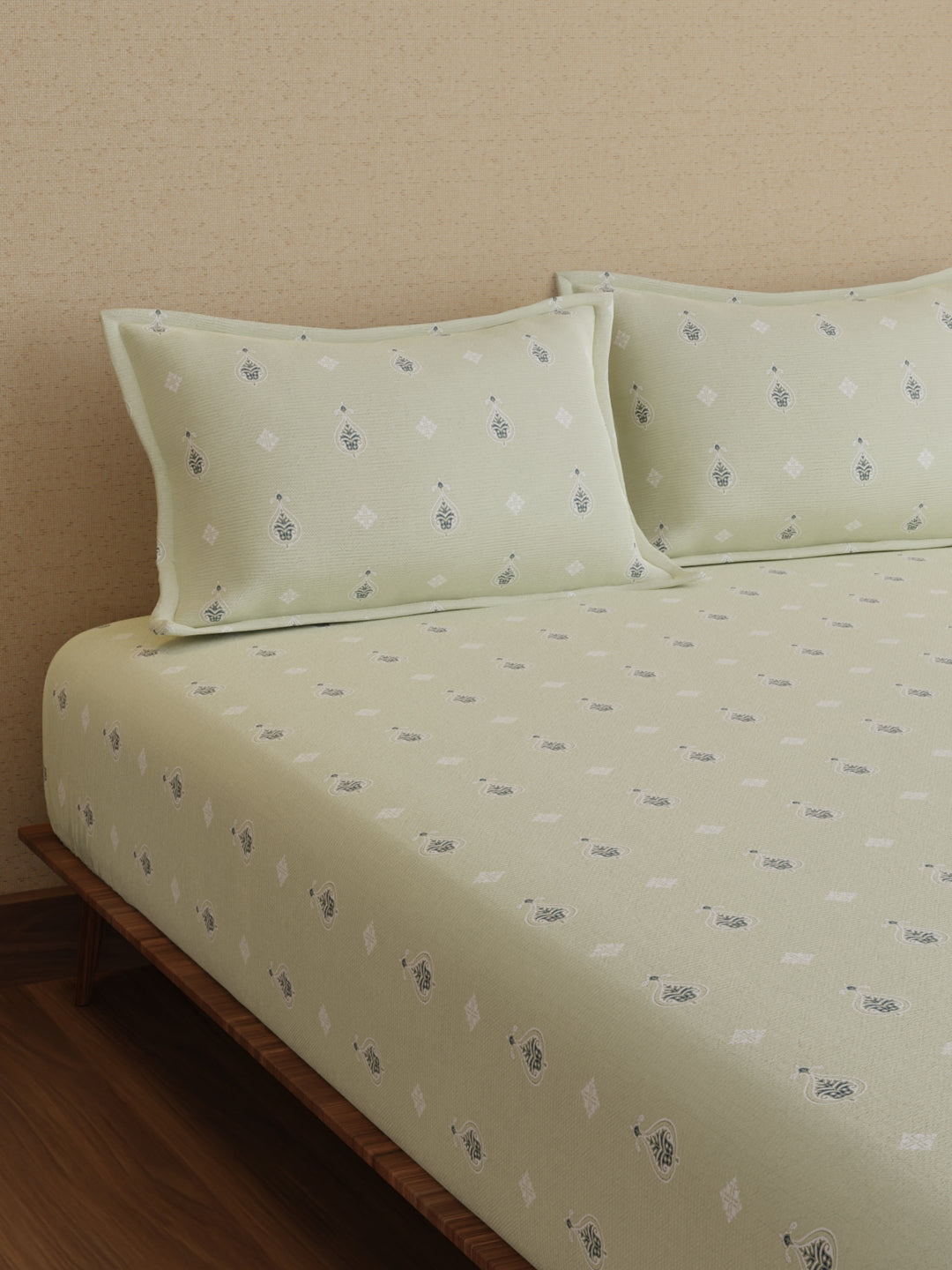 King Bedsheet Set, 100% Kasturi Cotton 200 TC, Grey Printed, Indo Musk