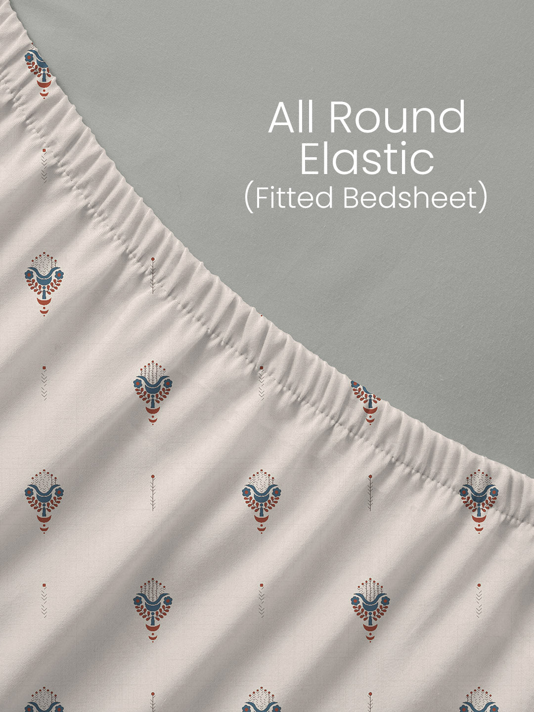 King Fitted Sheet Set, 100% Kasturi Cotton 200 TC, White Printed (78 L x 72 W + 13 H inches), Indo Musk