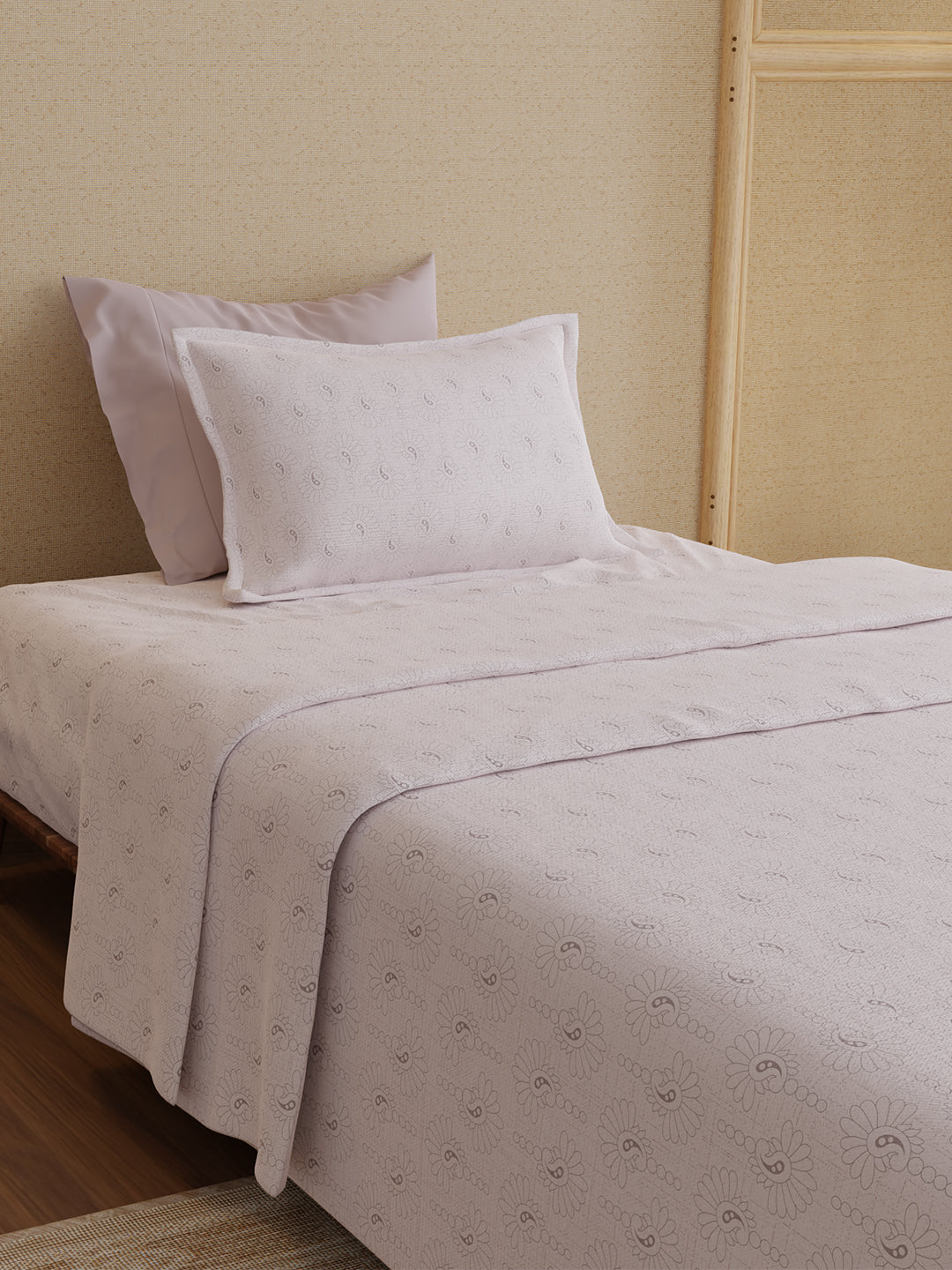 100% Kasturi Cotton 200 TC, Purple Paisley Print Single Size Bedsheet with 1 Pillow Cover, Indo Musk Collection