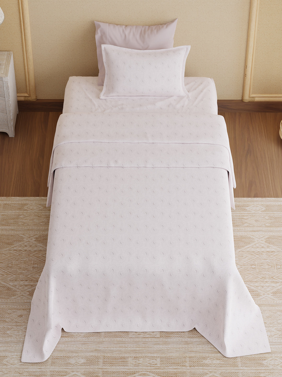 100% Kasturi Cotton 200 TC, Purple Paisley Print Single Size Bedsheet with 1 Pillow Cover, Indo Musk Collection