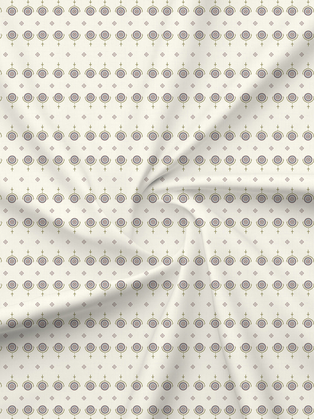 100% Kasturi Cotton 200 TC, White Printed Single Size Bedsheet with 1 Pillow Cover, Indo Musk Collection