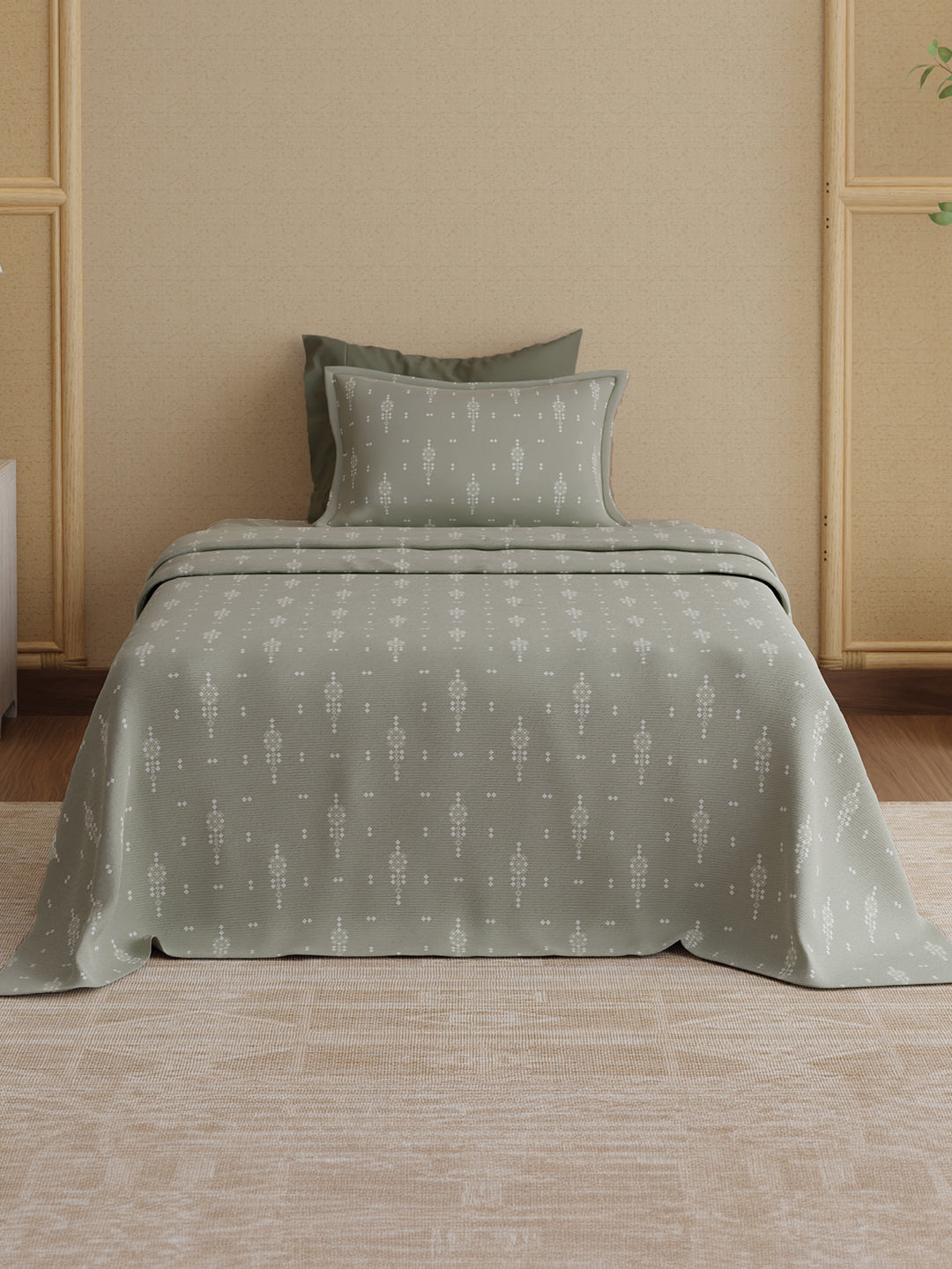 100% Kasturi Cotton 200 TC, Grey Printed Single Size Bedsheet with 1 Pillow Cover, Indo Musk Collection