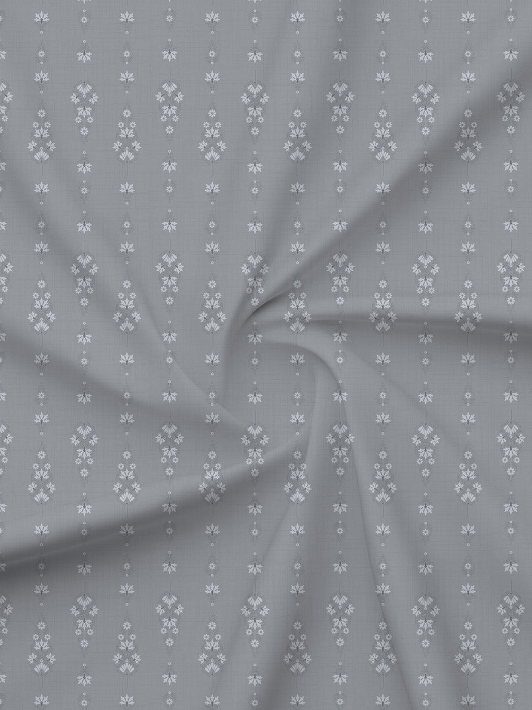 100% Kasturi Cotton 200 TC, Grey Printed Single Size Bedsheet with 1 Pillow Cover, Indo Musk Collection