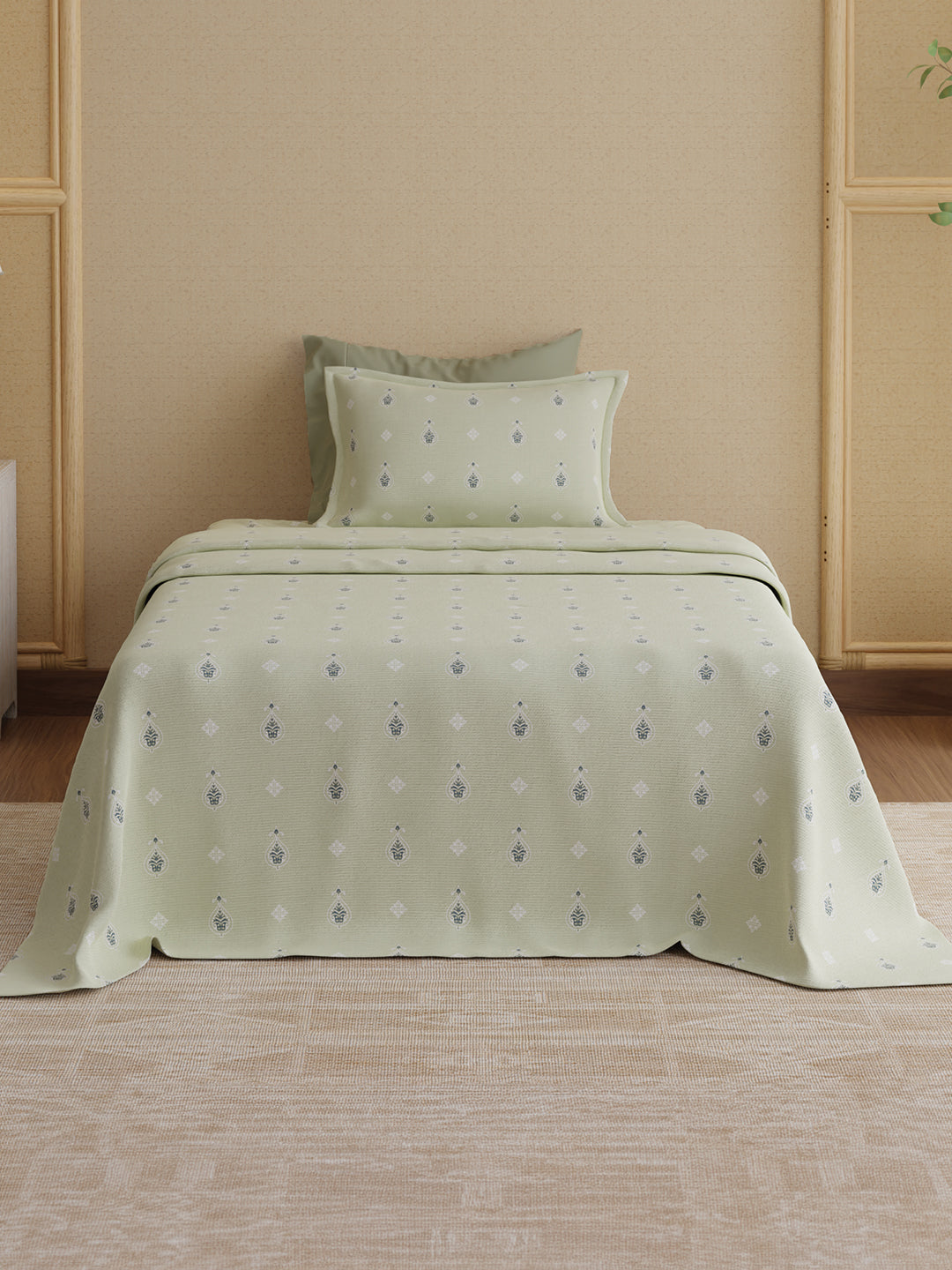 100% Kasturi Cotton 200 TC, Grey Printed Single Size Bedsheet with 1 Pillow Cover, Indo Musk Collection