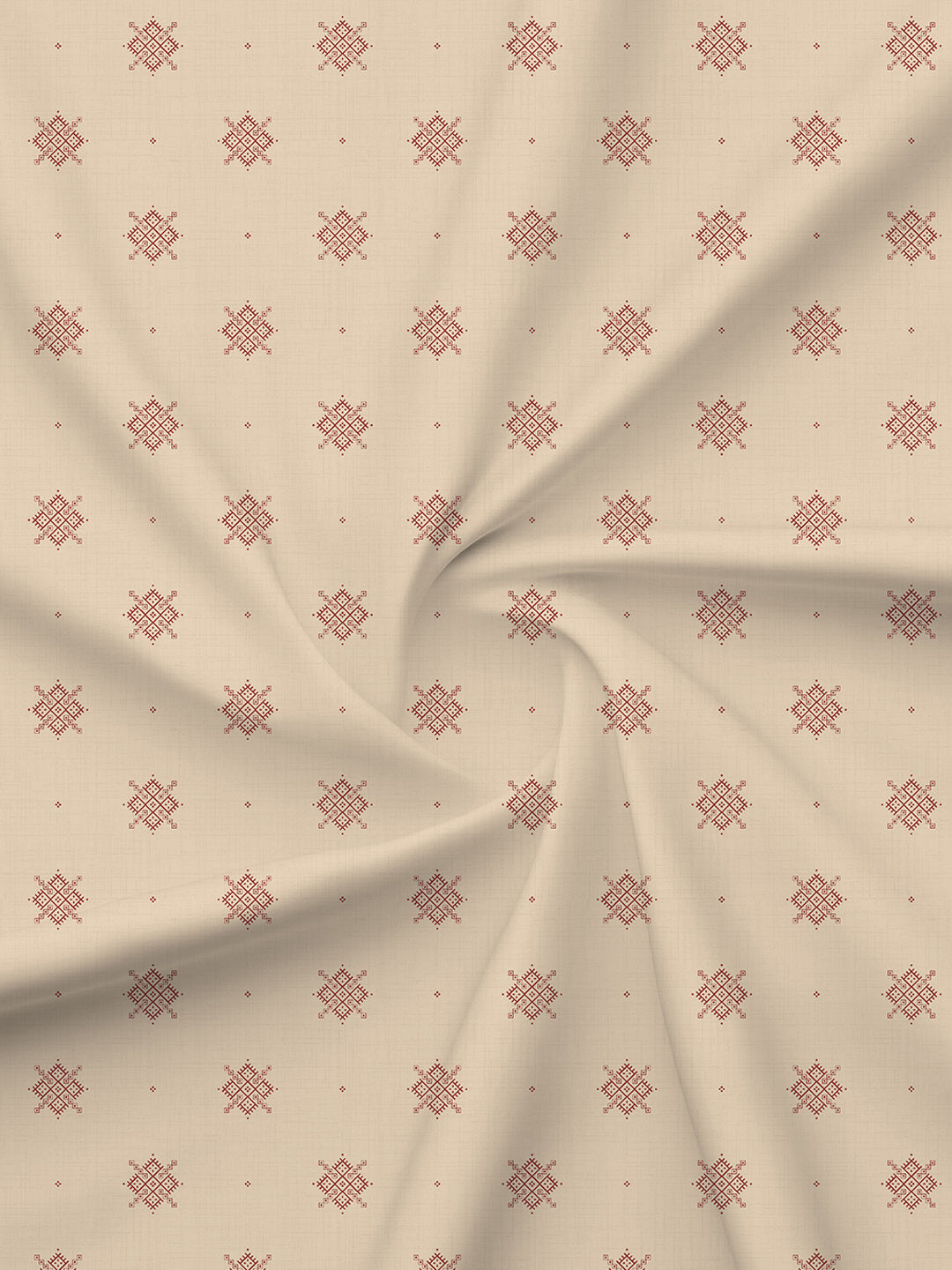 100% Kasturi Cotton 200 TC, Cream Printed Single Size Bedsheet with 1 Pillow Cover, Indo Musk Collection