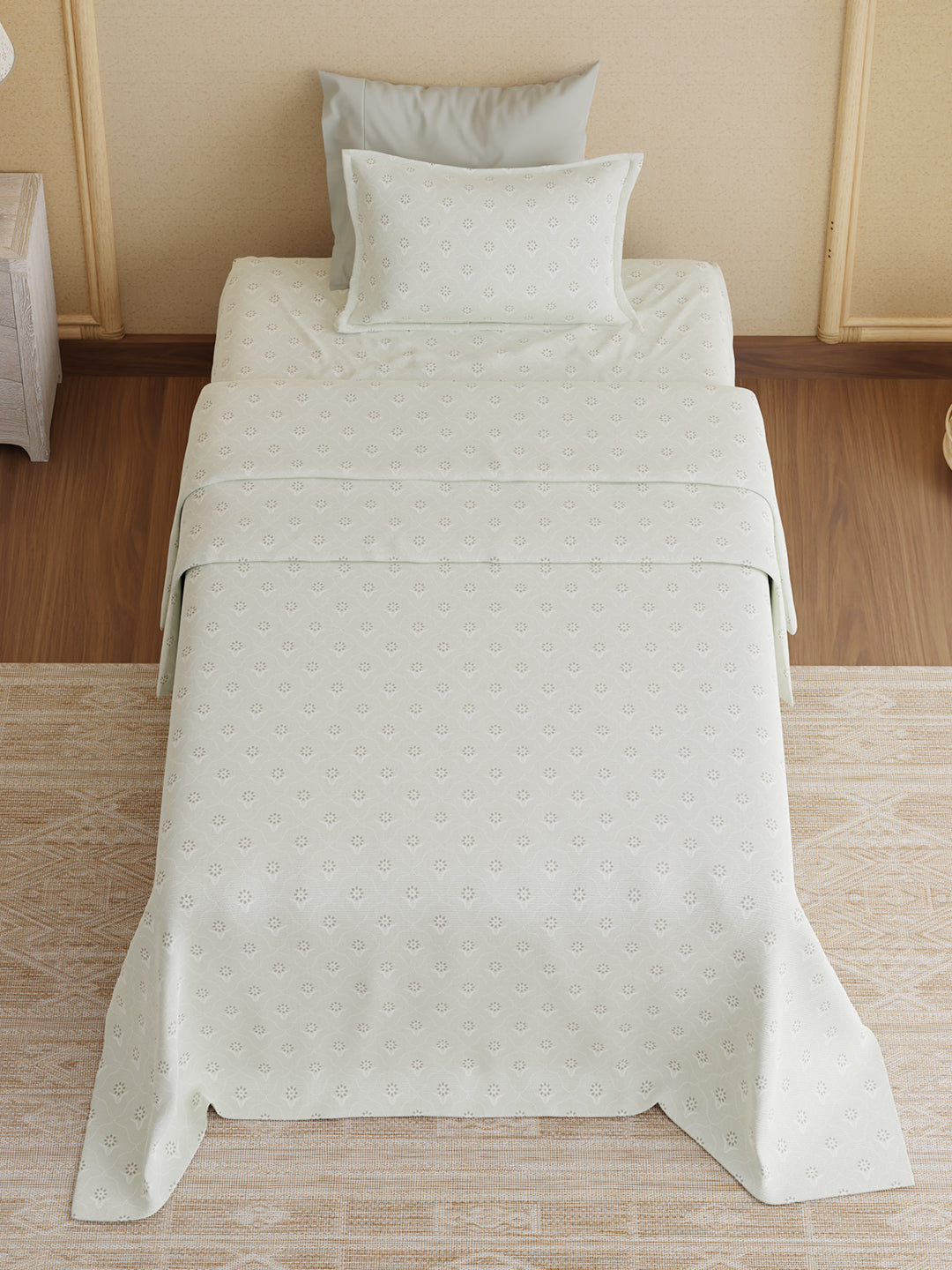 100% Kasturi Cotton 200 TC, Grey Printed Single Size Bedsheet with 1 Pillow Cover, Indo Musk Collection