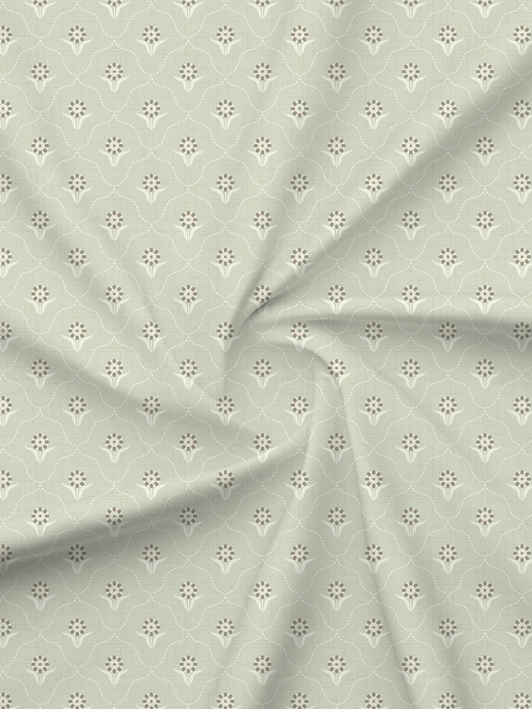 100% Kasturi Cotton 200 TC, Grey Printed Single Size Bedsheet with 1 Pillow Cover, Indo Musk Collection