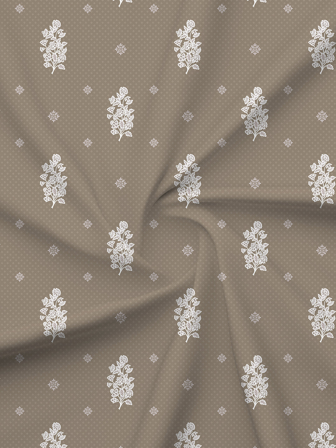 100% Kasturi Cotton 200 TC, Grey Printed Single Size Bedsheet with 1 Pillow Cover, Indo Musk Collection