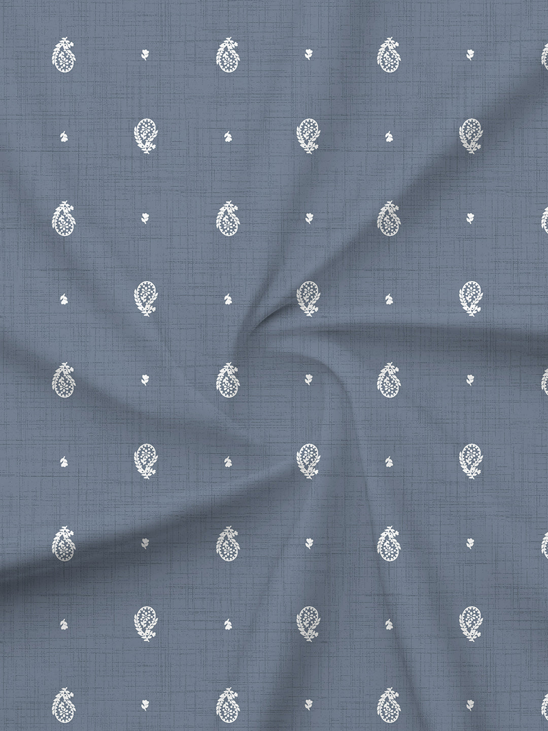 100% Kasturi Cotton 200 TC, Blue Paisley Print Single Size Bedsheet with 1 Pillow Cover, Indo Musk Collection