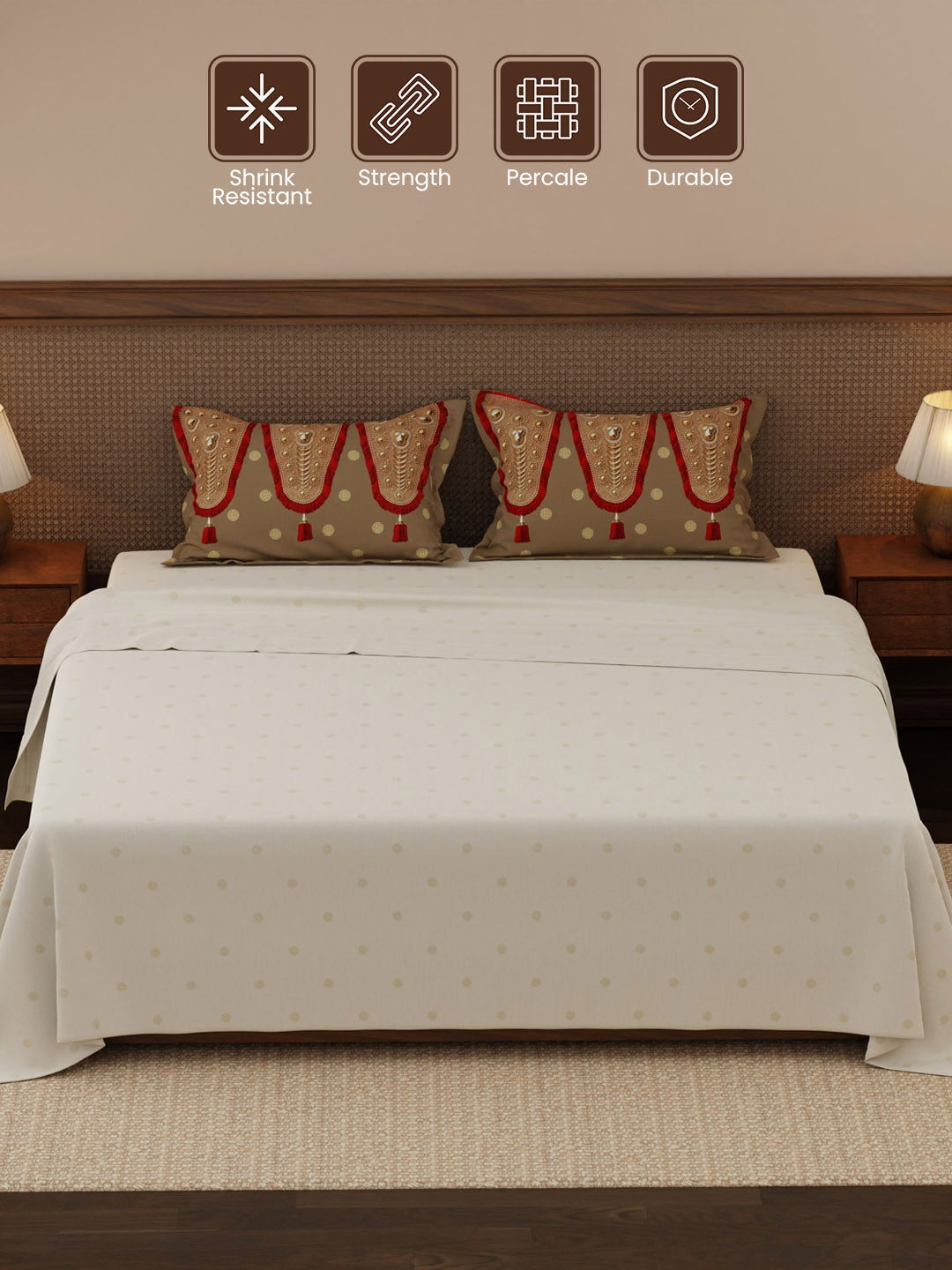 100% Cotton 200 TC, Ethnic Printed King Bedsheet Set, Heritage Walk