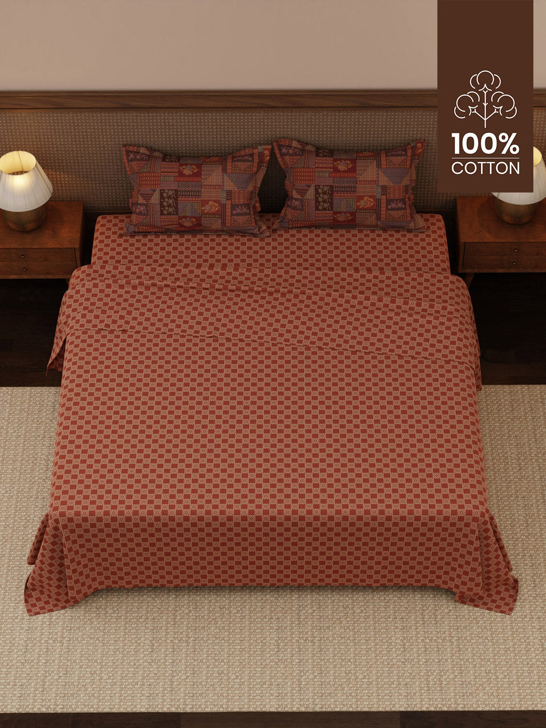 100% Cotton 200 TC, Ethnic Printed King Bedsheet Set, Heritage Walk