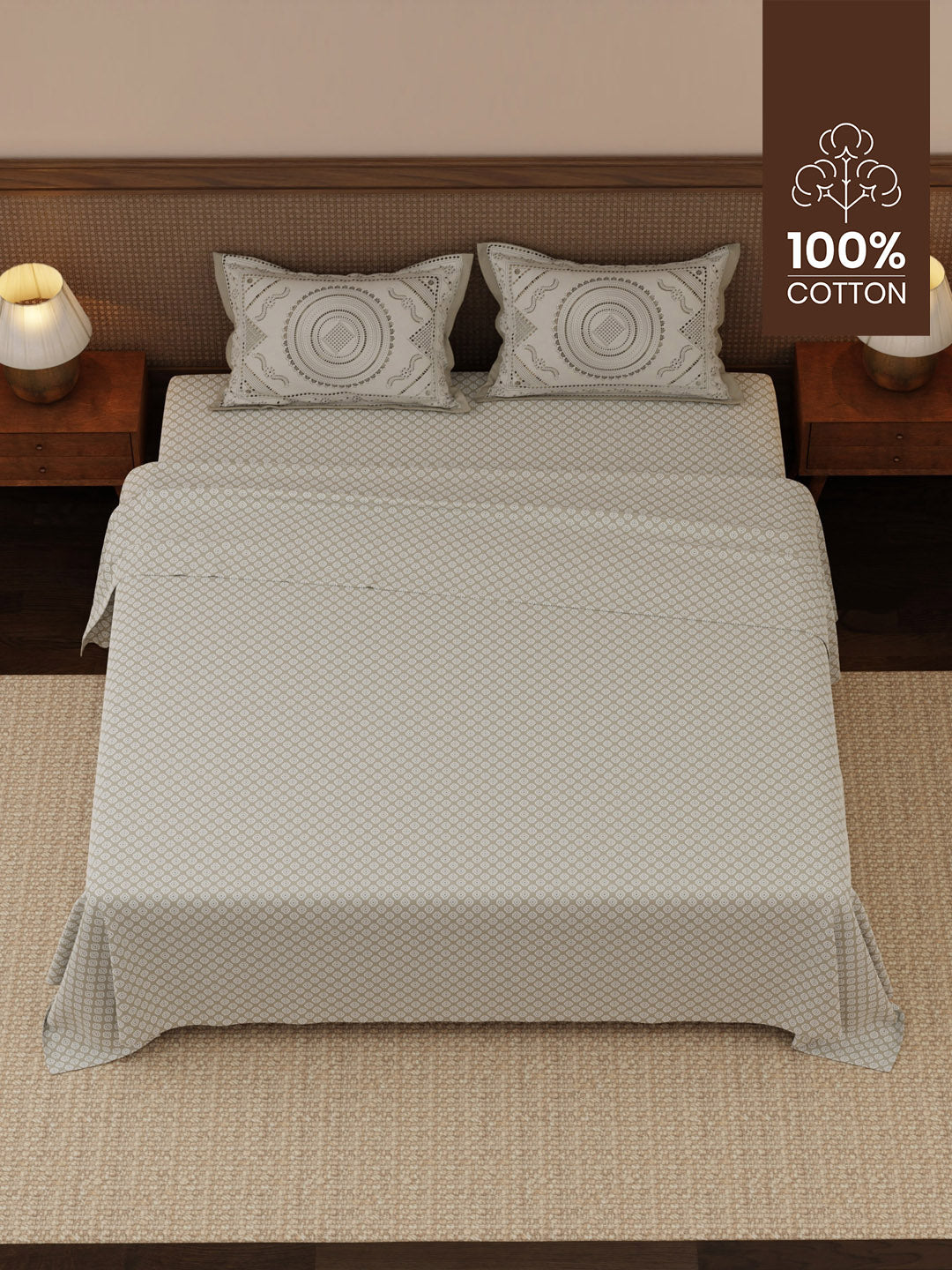 100% Cotton 200 TC, Ethnic Printed King Bedsheet Set, Heritage Walk