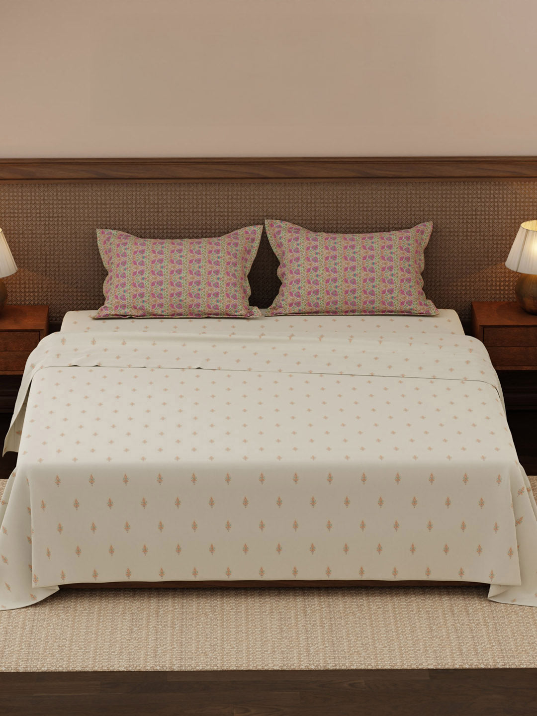 100% Cotton 200 TC, Ethnic Printed King Bedsheet Set, Heritage Walk