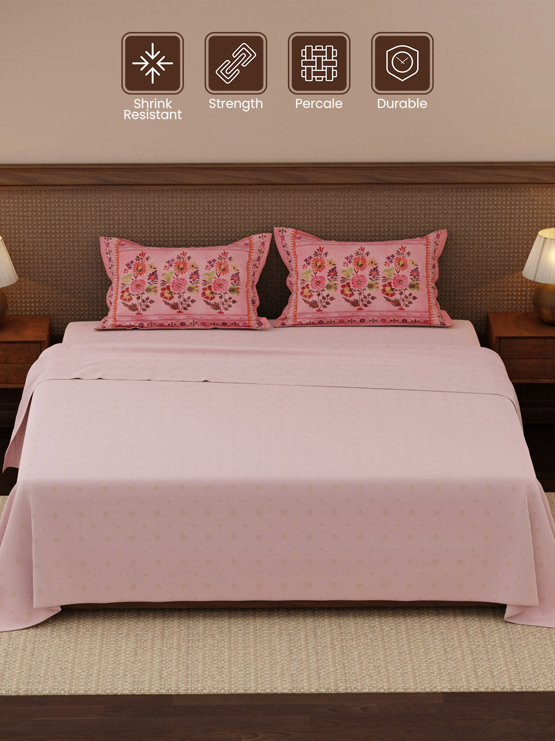 100% Cotton 200 TC, Ethnic Printed King Bedsheet Set, Heritage Walk