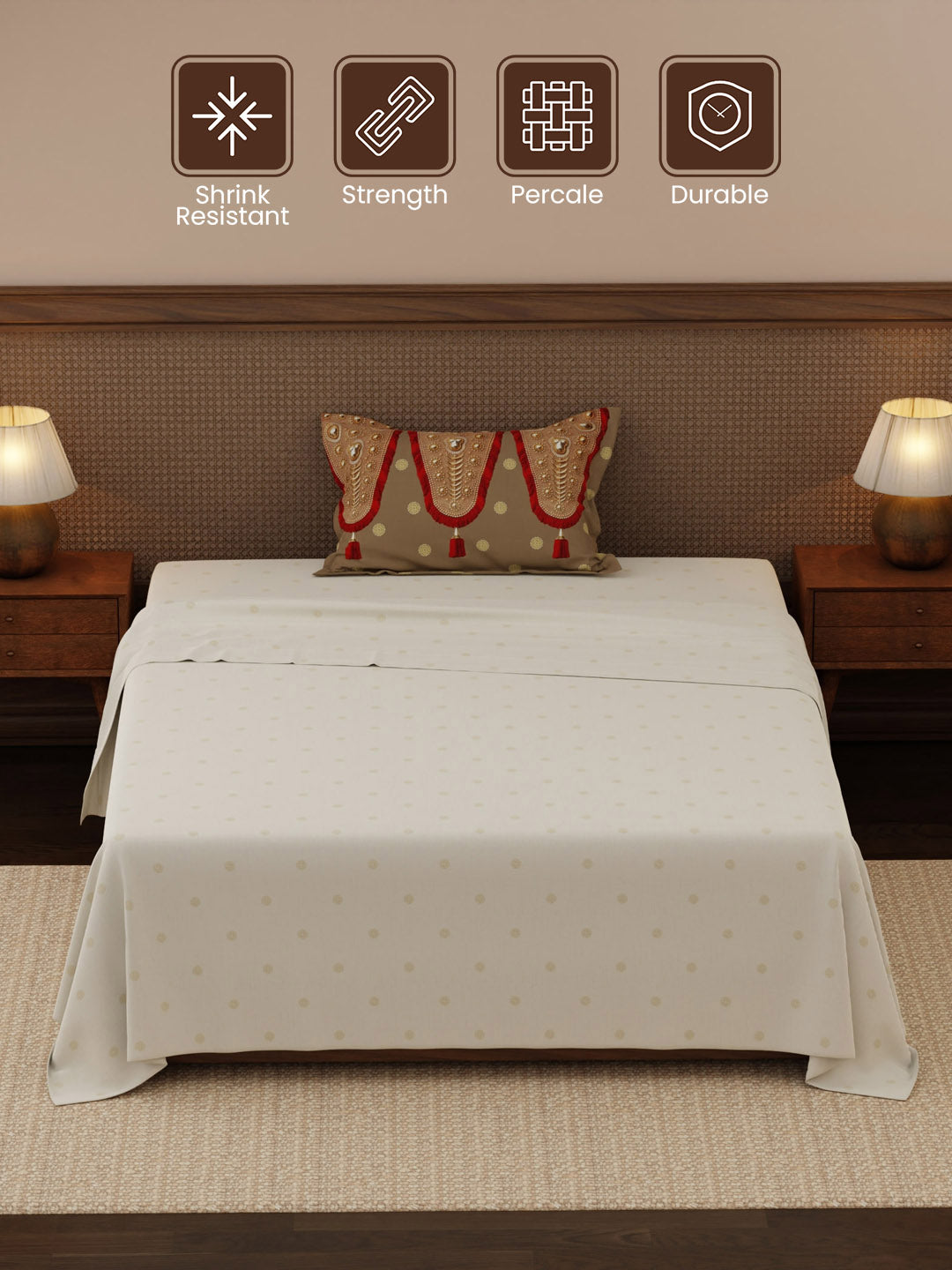 Heritage Walk 100% Cotton 200 TC Single Bedsheet with 1 Pillow Cover | Ethnic Print Bedsheet Set