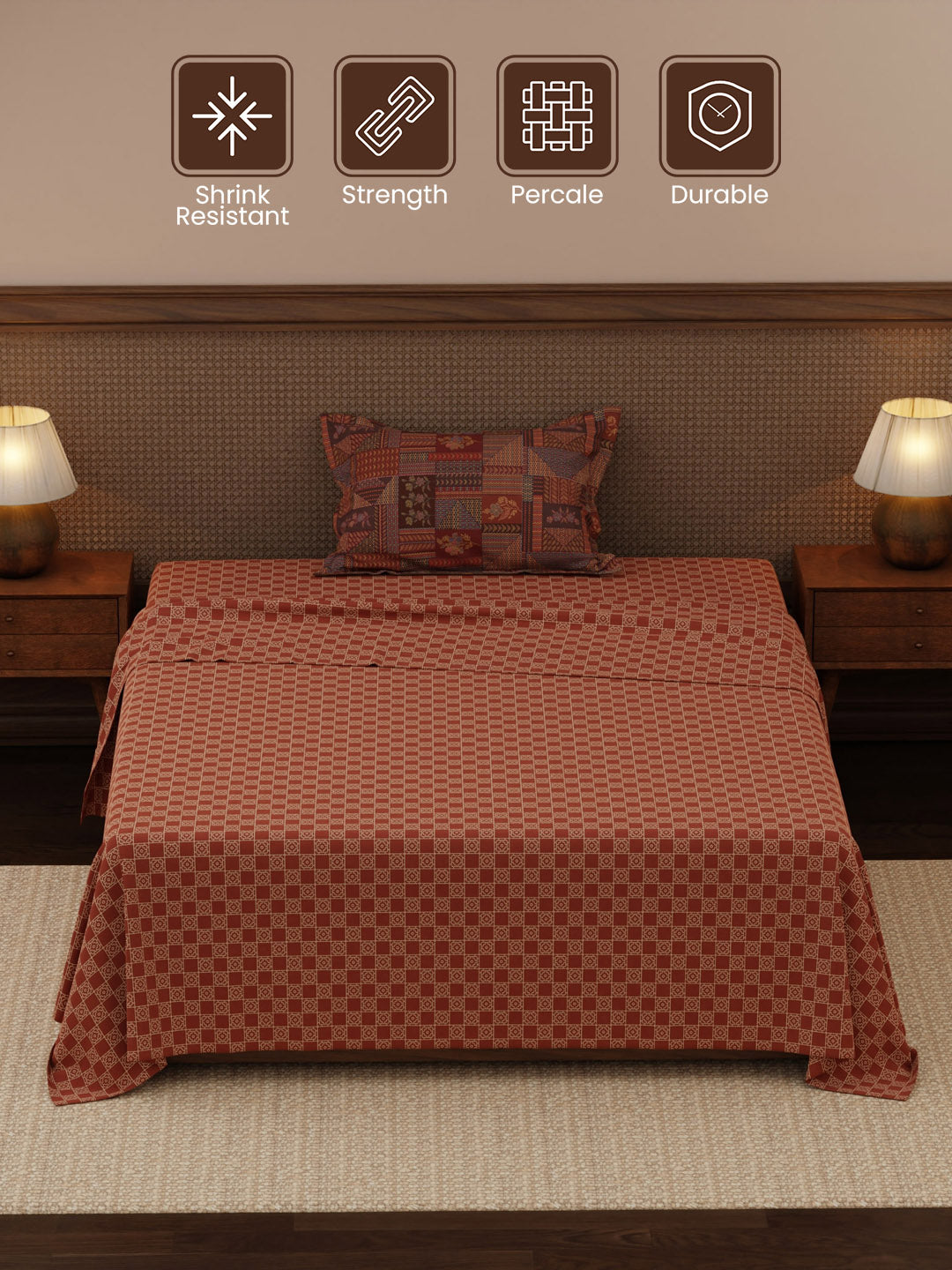 Heritage Walk 100% Cotton 200 TC Single Bedsheet with 1 Pillow Cover | Ethnic Print Bedsheet Set