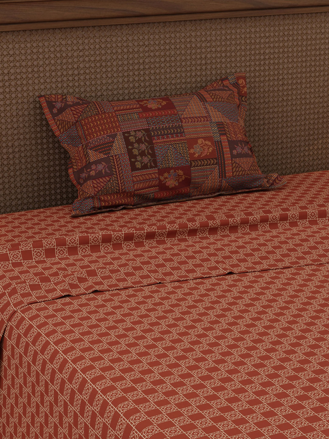 Heritage Walk 100% Cotton 200 TC Single Bedsheet with 1 Pillow Cover | Ethnic Print Bedsheet Set