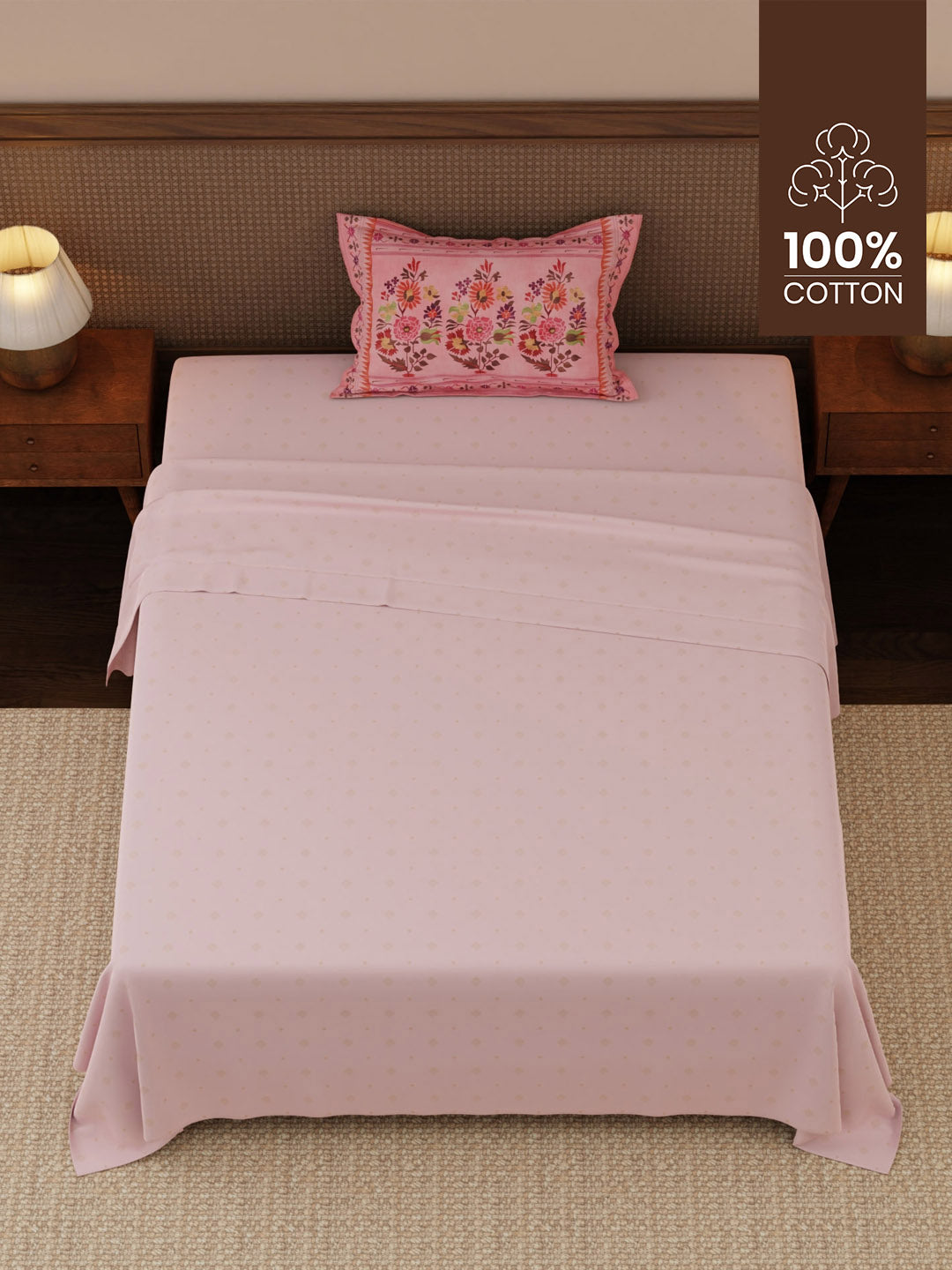 Heritage Walk 100% Cotton 200 TC Single Bedsheet with 1 Pillow Cover | Ethnic Print Bedsheet Set