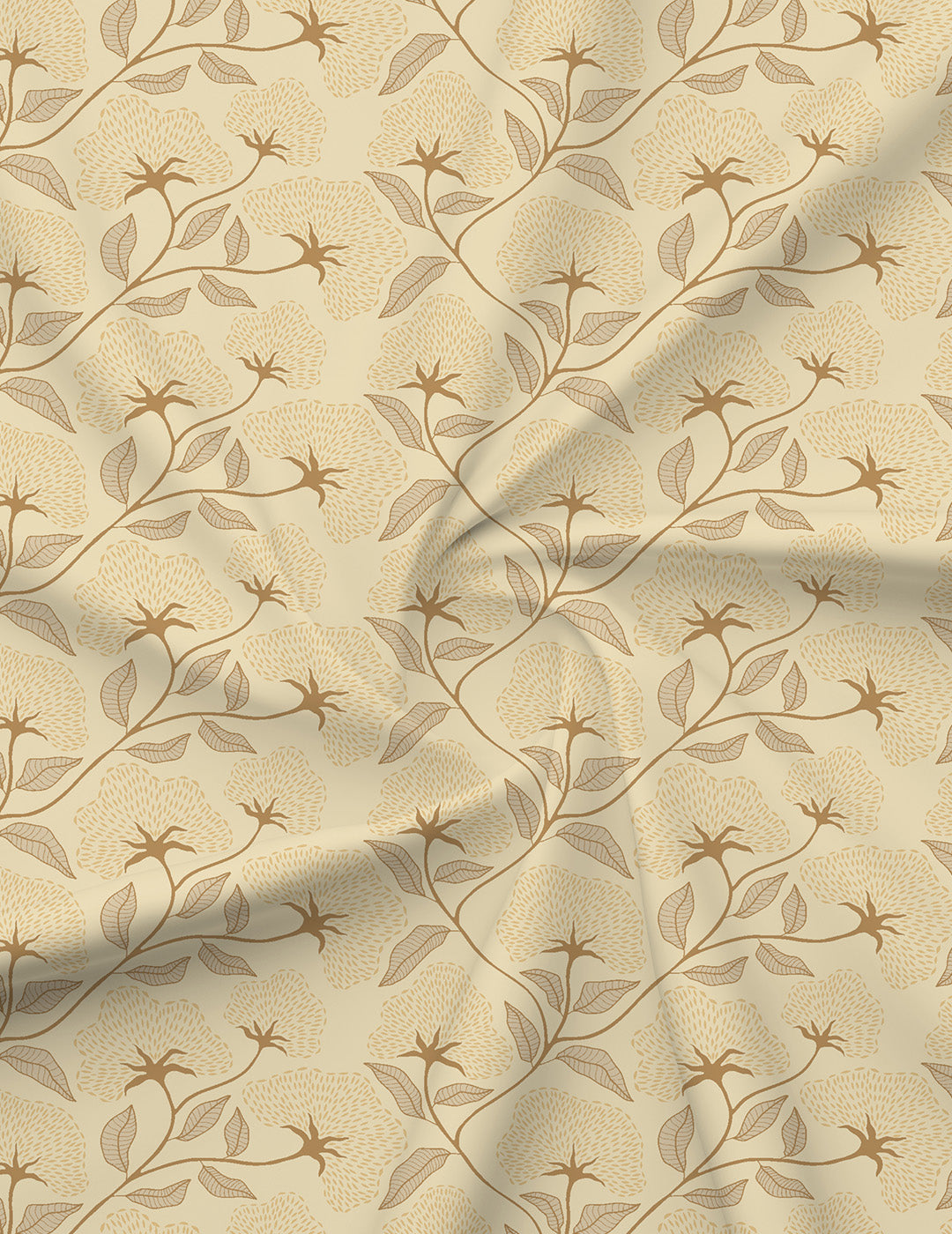Sandalwood Aroma, 100% Cotton 300 TC, Beige Floral King Bedsheet with 2 Pillow Covers (Nature Bouquet Collection)
