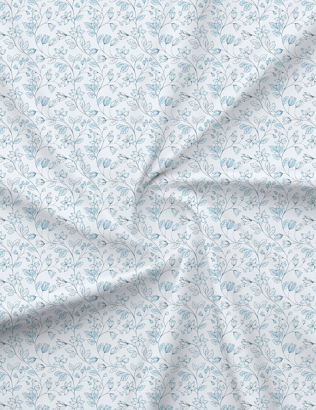 Jasmine Aroma, 100% Cotton 300 TC, Blue & White Floral King Bedsheet with 2 Pillow Covers (Nature Bouquet Collection)