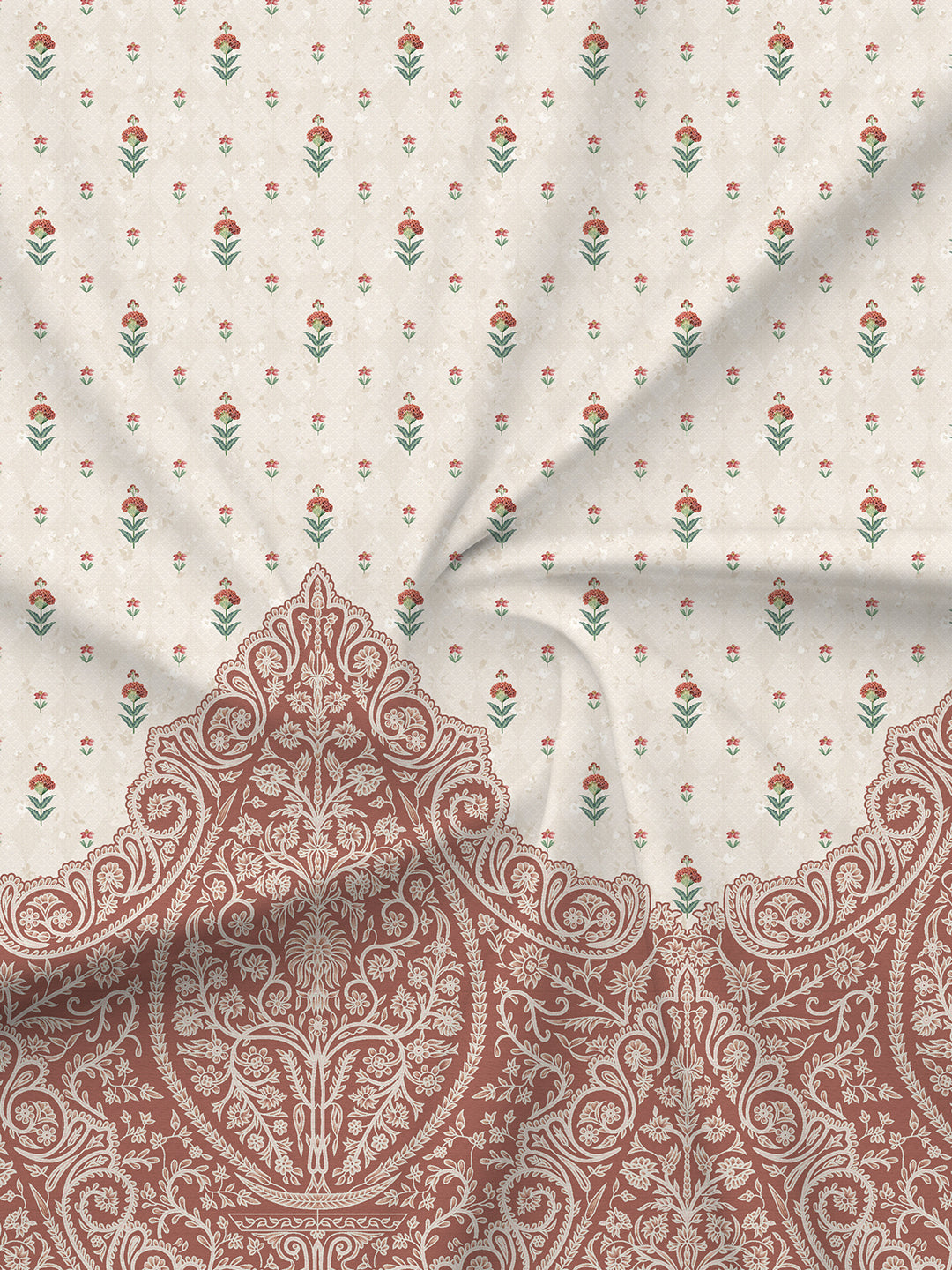 100% Cotton 300 TC, White & Brown Digitally Printed King Bedsheet with 2 Pillow Covers (Gardenia Augusta Vintage Collection)