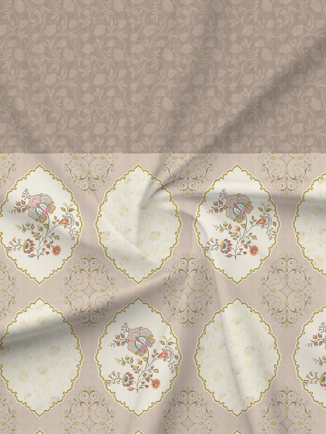 100% Cotton 300 TC, Grey Digitally Printed King Bedsheet with 2 Pillow Covers (Gardenia Augusta Vintage Collection)