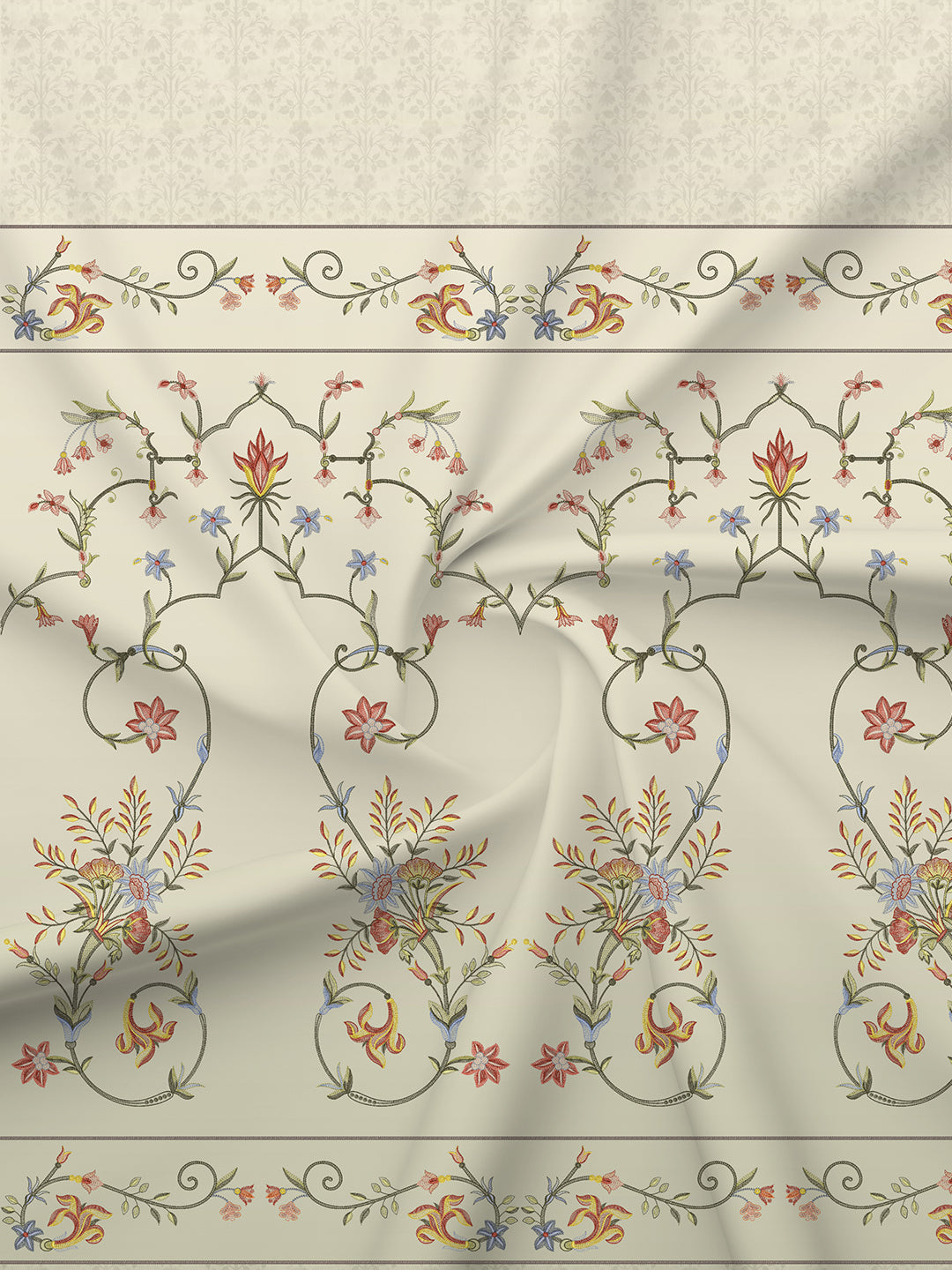 100% Cotton 300 TC, Green & Cream Digitally Printed King Bedsheet with 2 Pillow Covers (Gardenia Augusta Vintage Collection)