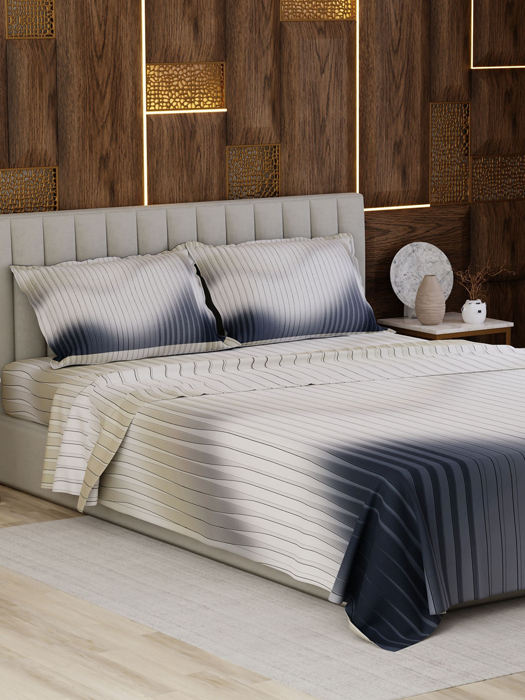 100% Cotton King Bedsheet Set, 300 TC Printed, Gardenia Augusta
