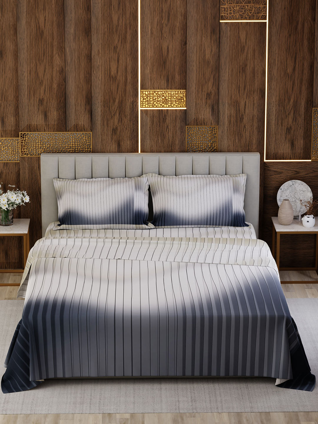 100% Cotton King Bedsheet Set, 300 TC Printed, Gardenia Augusta
