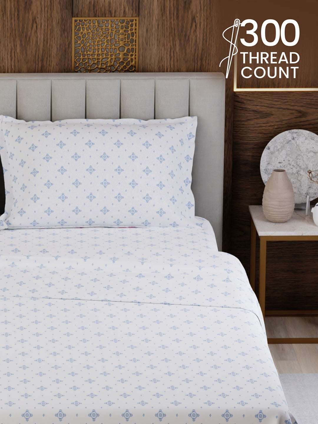 100% Cotton Super King Bedsheet Set, 300 TC Floral, Gardenia Augusta