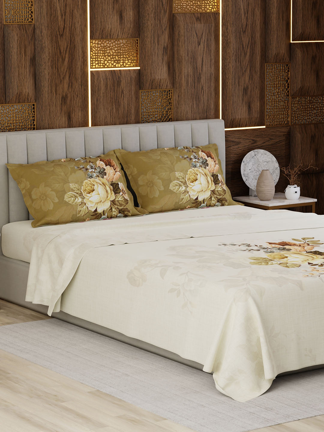 100% Cotton Super King Bedsheet Set, 300 TC Floral, Gardenia Augusta