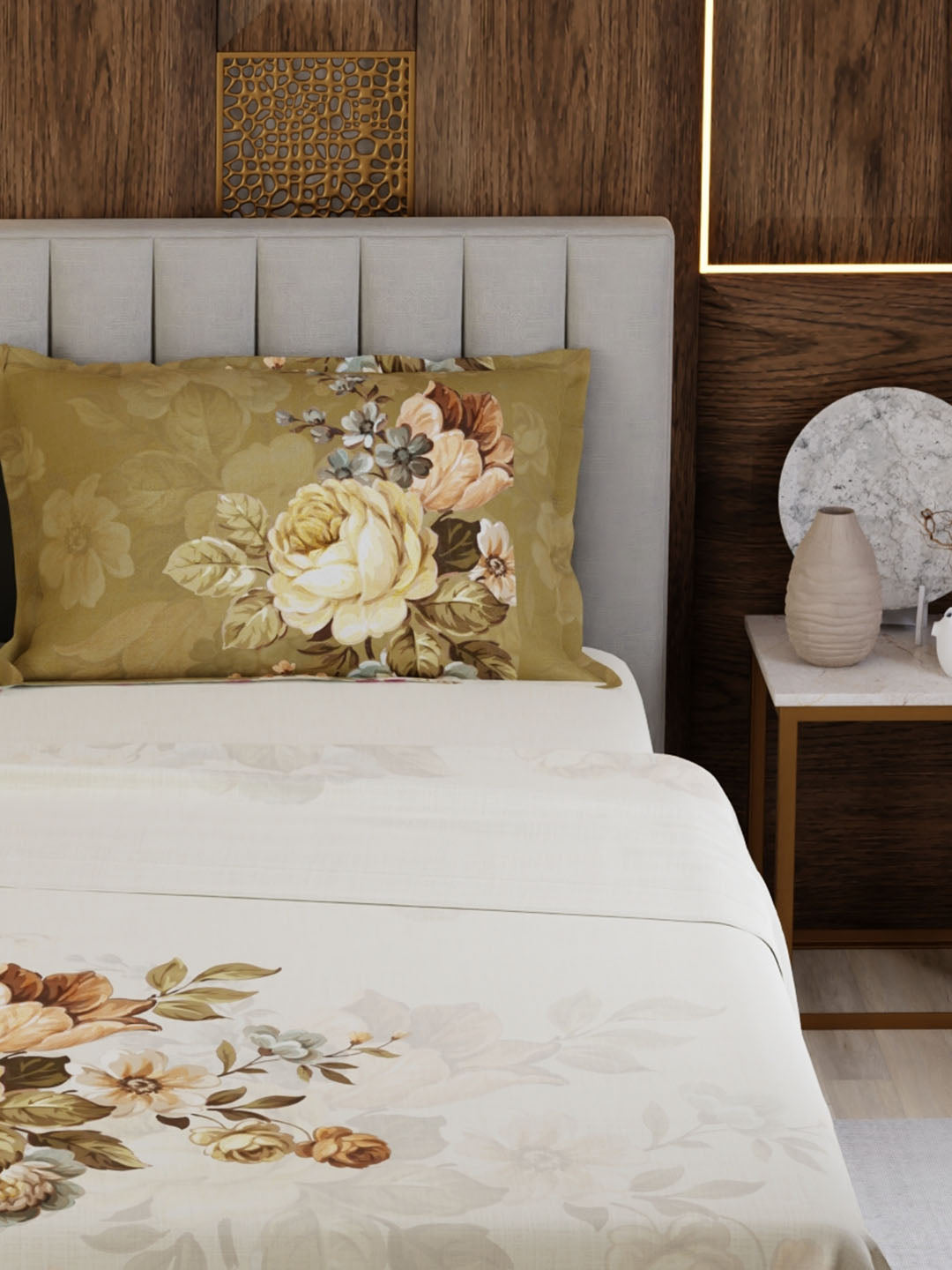 100% Cotton Super King Bedsheet Set, 300 TC Floral, Gardenia Augusta