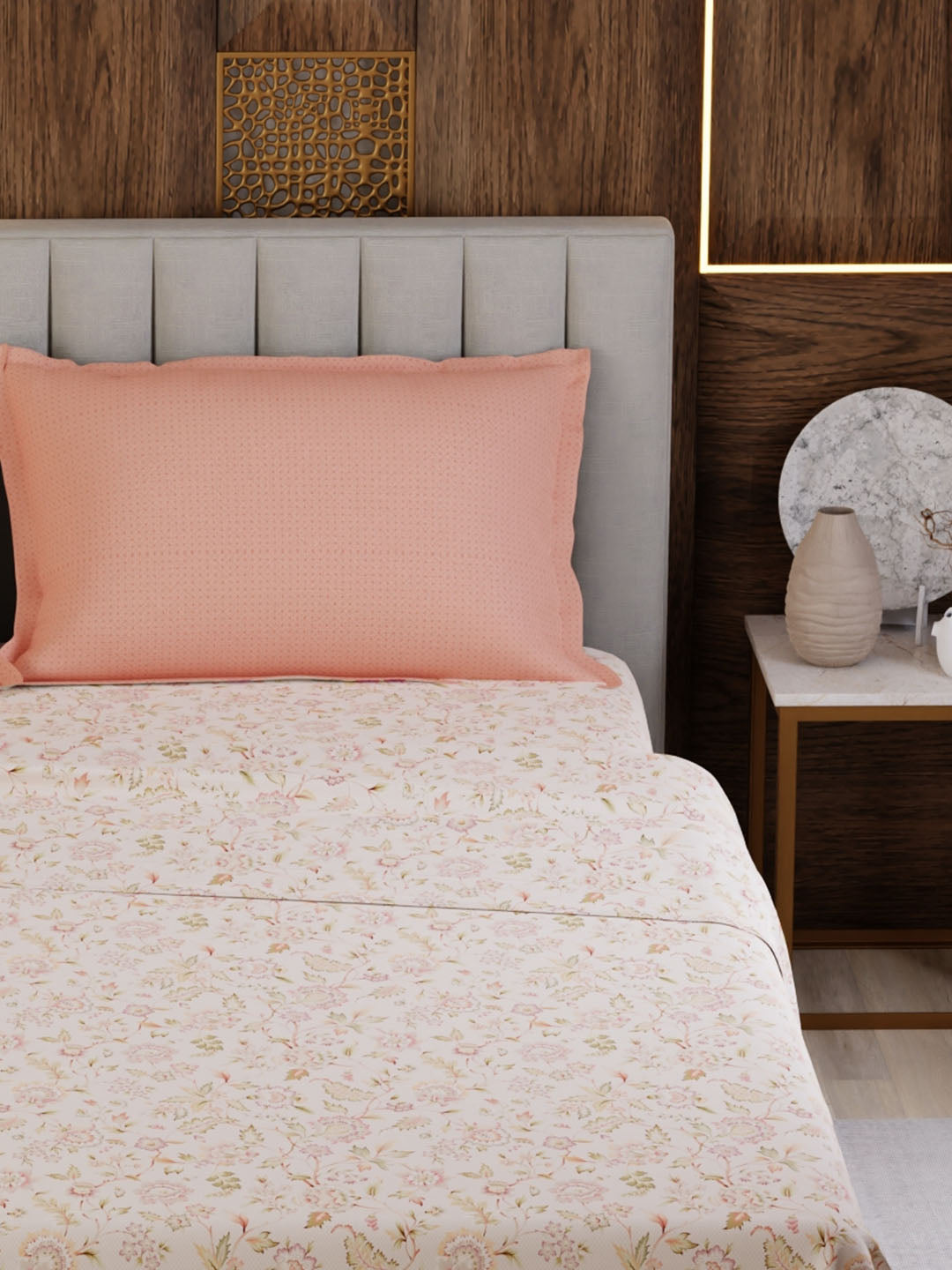 100% Cotton Super King Bedsheet Set, 300 TC Floral, Gardenia Augusta